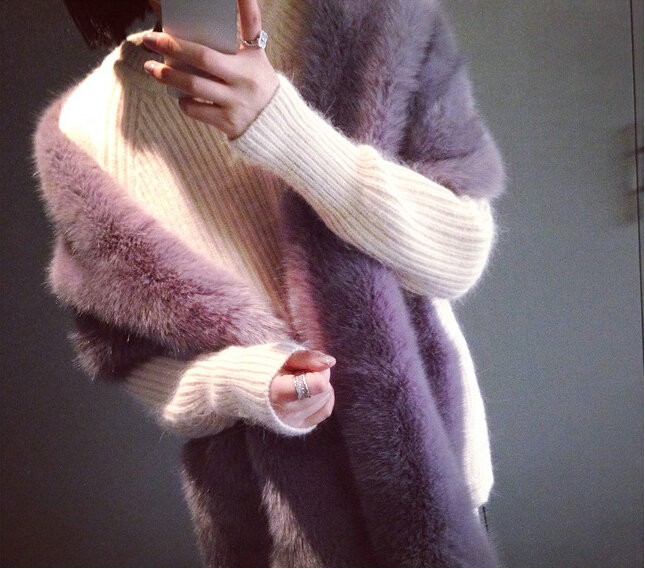 New arrival Luxury Fashion Fox Fur Scarf Fur Muffler Shawls Women Large Faux Fox Fur Bib Collar - Gray