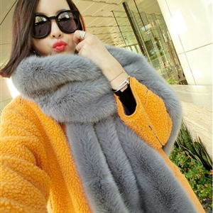 New arrival Luxury Fashion Fox Fur Scarf Fur Muffler Shawls Women Large Faux Fox Fur Bib Collar - Gray