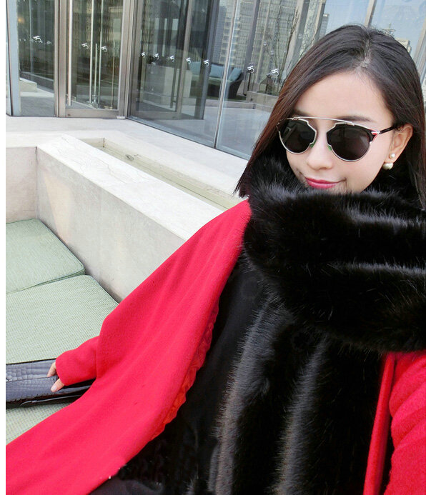New arrival Luxury Noble Fox Fur Scarf Fur Muffler Shawls Women Large Faux Fox Fur Bib Collar - Black