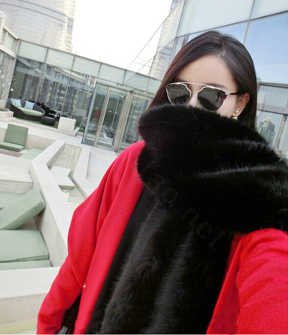 New arrival Luxury Noble Fox Fur Scarf Fur Muffler Shawls Women Large Faux Fox Fur Bib Collar - Black