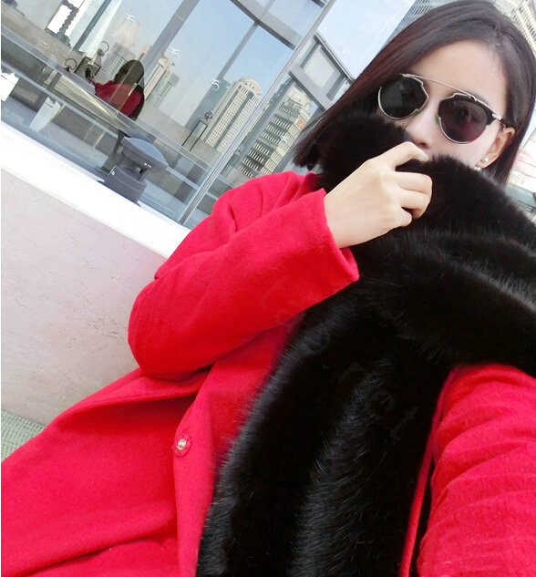 New arrival Luxury Noble Fox Fur Scarf Fur Muffler Shawls Women Large Faux Fox Fur Bib Collar - Black