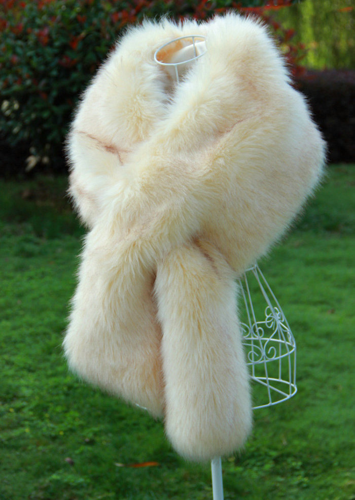 Newest Unique Style Faux Mink Fur Scarf Winter Warm Mink Fur Collar Women Fur Shawls Wrap - Beige