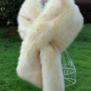 Newest Unique Style Faux Mink Fur Scarf Winter Warm Mink Fur Collar Women Fur Shawls Wrap - Beige