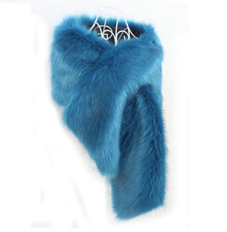 Newest Unique Style Faux Mink Fur Scarf Winter Warm Mink Fur Collar Women Fur Shawls Wrap - Blue