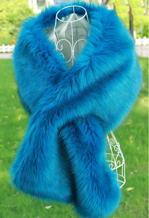 Newest Unique Style Faux Mink Fur Scarf Winter Warm Mink Fur Collar Women Fur Shawls Wrap - Blue