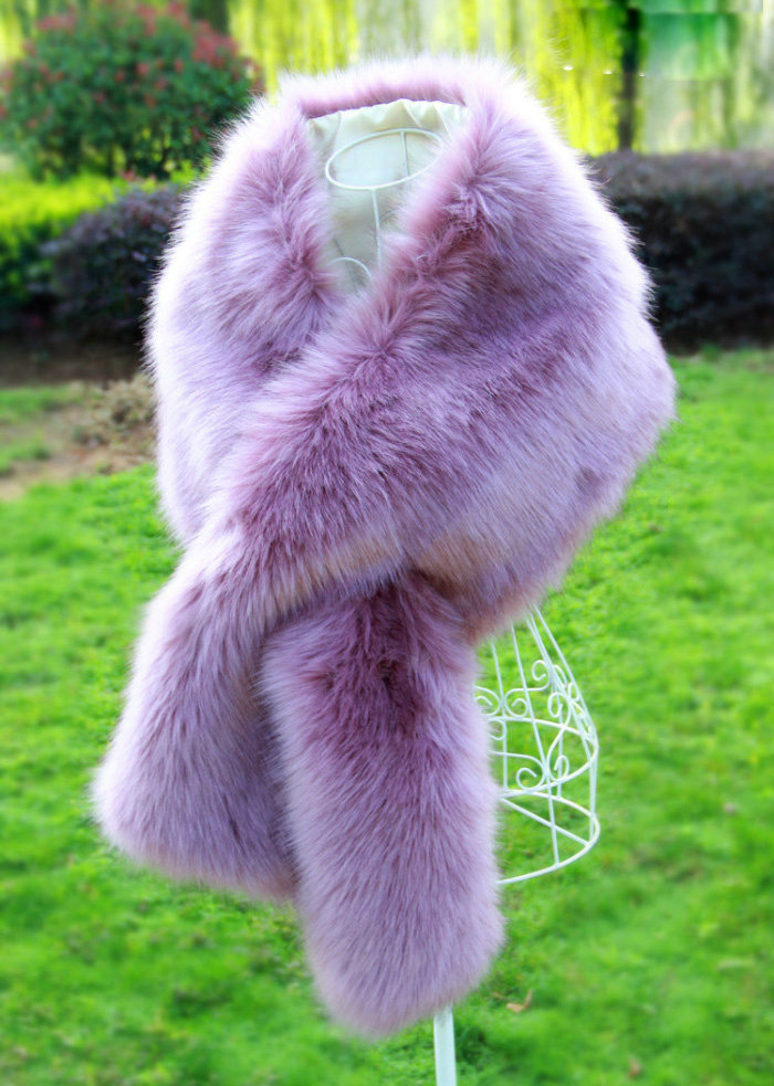 Newest Unique Style Faux Mink Fur Scarf Winter Warm Mink Fur Collar Women Fur Shawls Wrap - Purple
