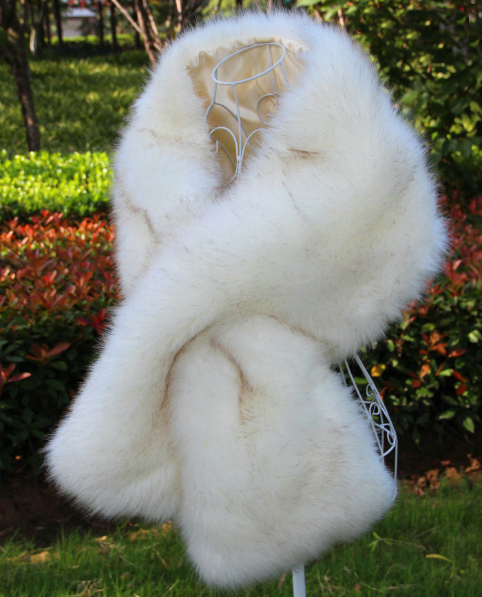 Newest Unique Style Faux Mink Fur Scarf Winter Warm Mink Fur Collar Women Fur Shawls Wrap - White Coffee