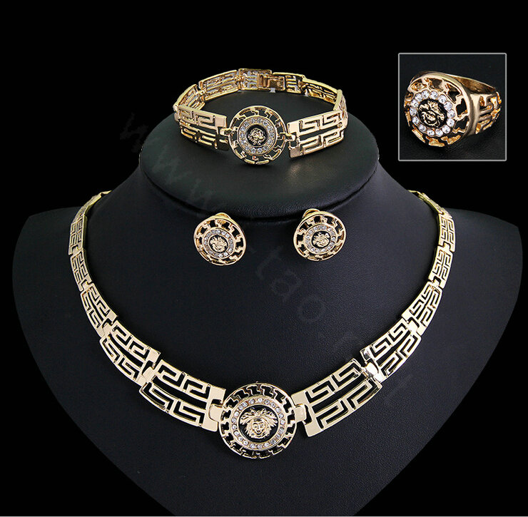 Noble Fashion Wedding Jewelry Sets Africa Lion Crystal Gold Plated Bridal Necklace Earrings Bracelet Ring 4pcs/set