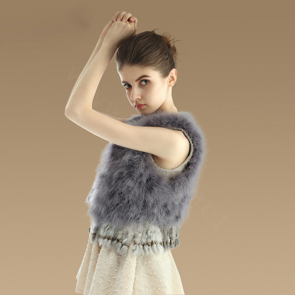 Noble Nature Turkey Fur Vest With Ostrich Fur Waistcoat Fashion Women Fur Tassels Gilet - Grey