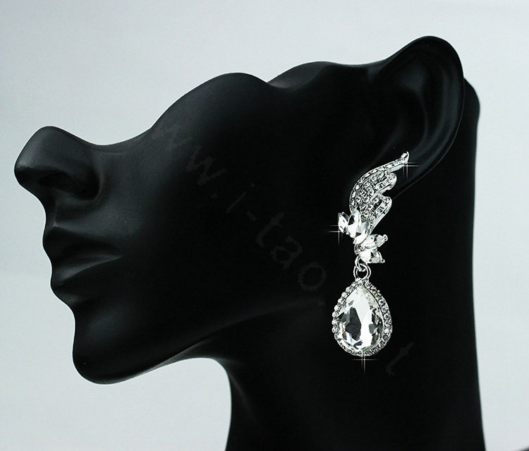 Noble Style Austrian Crystal Bridal Earrings White K Plated Angel Wings Romantic Women Earrings