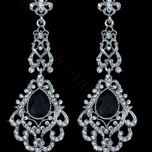 Original Design Chandelier Austrian Black Crystal Bridal Earrings White K Plated Long Earrings for Women