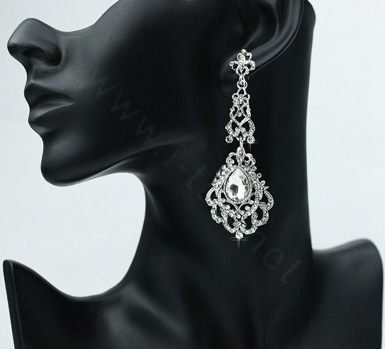 Original Design Chandelier Austrian Crystal Bridal Earrings White K Plated Long Earrings for Women