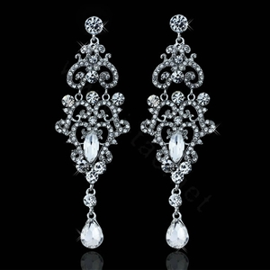 Original Design Gorgeous Chandelier Crystal Bridal Long Drop Earrings Wedding Jewelry White Gold Plated Earrings for Women