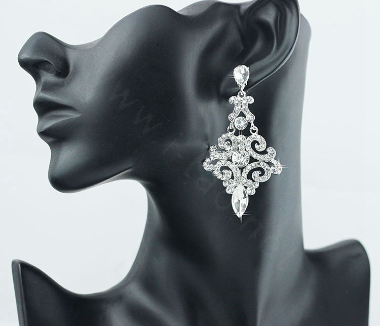 Pretty Geometic Czech Rhinestone Crystal White Gold Plated Earrings for Women Wedding Jewelry Bridal Earrings