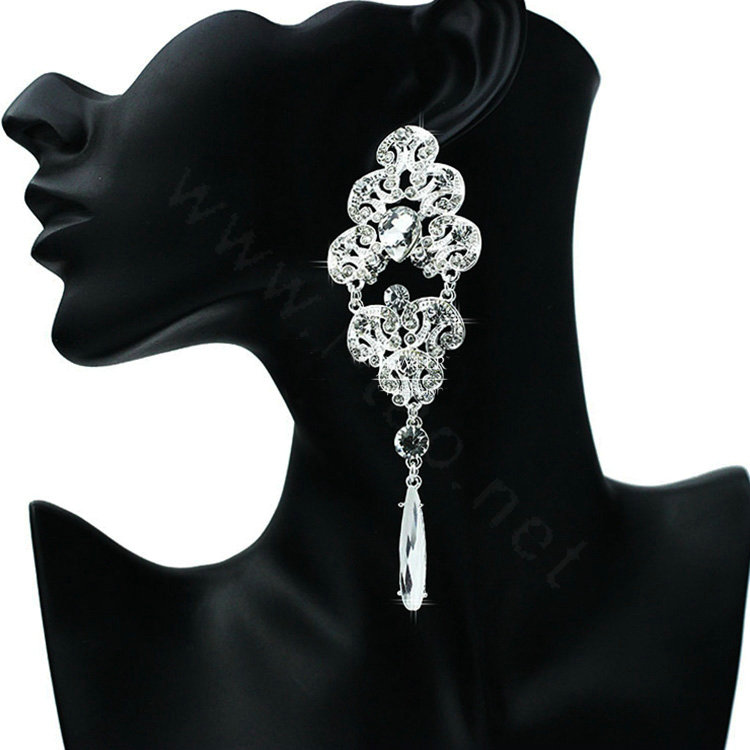 Pretty Top Quality Elegant Long Drop Earrings Silver Rhinestone Crystal Bridal Earrings for Women Fashion Jewelry