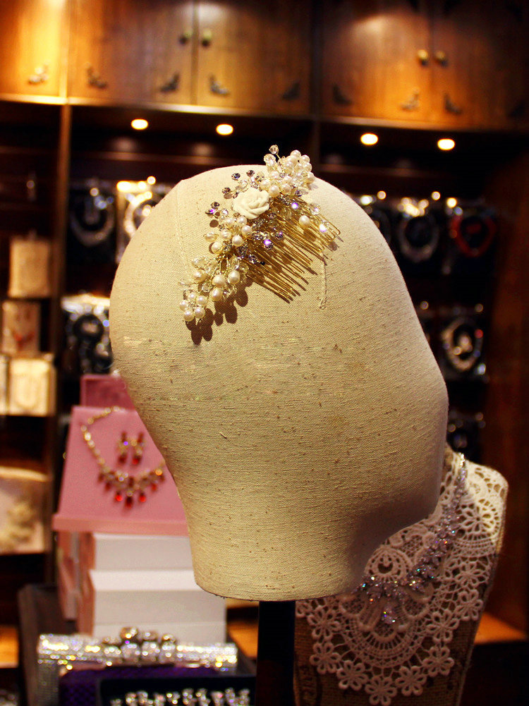Retro Bridal Gold Plated Crystal Beads Pearl Flower Wedding Headpiece Hair Combs Accessories