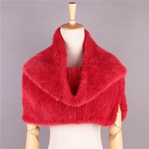 Romantic Winter Women Knitted Genuine Mink Fur Shawl Scarf Thick Fur Collars Wraps - Red