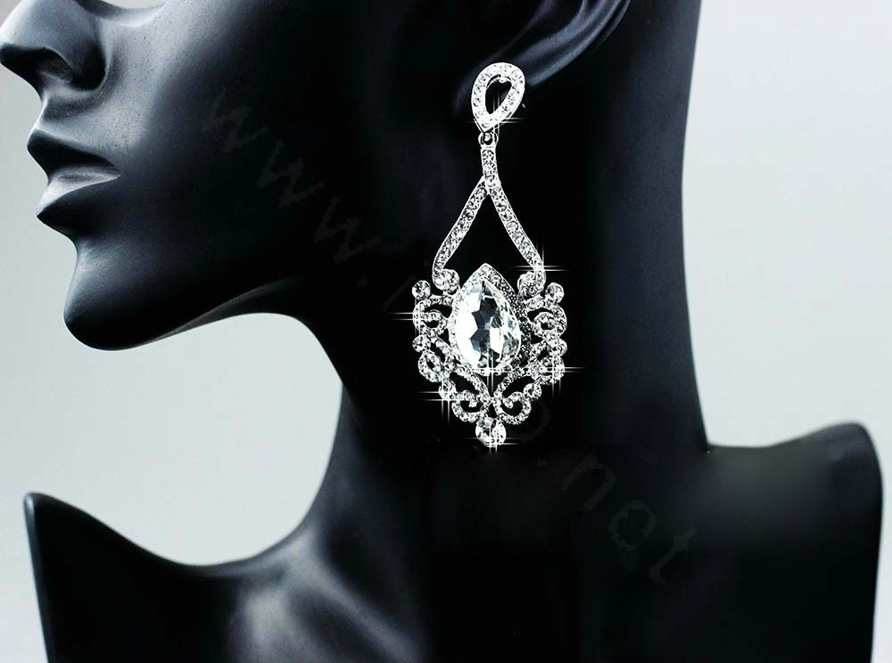 Silver Classic Water Drop Elegant Austrian Crystal Bridal Drop Earrings Wedding Jewelry Big Earrings for Women