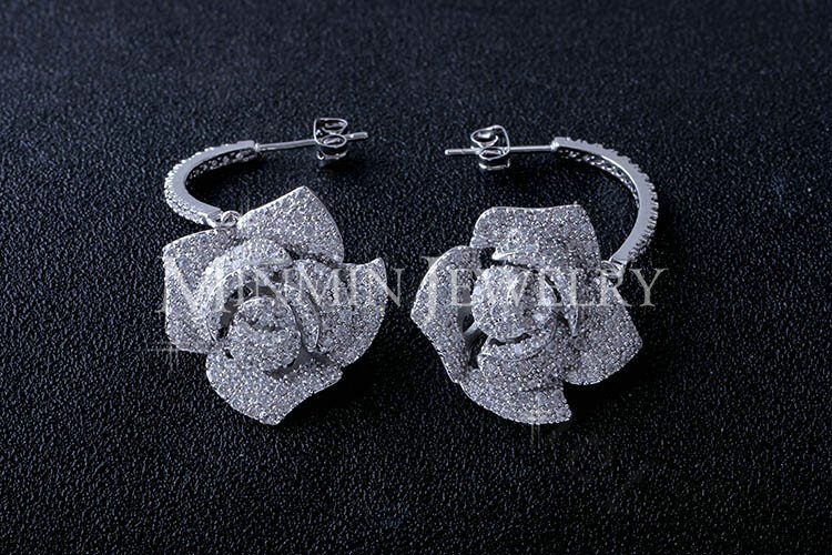 Super Exquisite Rose Bridal Brinco Jewelry Gold Plated Wedding Top Cubic Zirconia Drop Earrings for Women