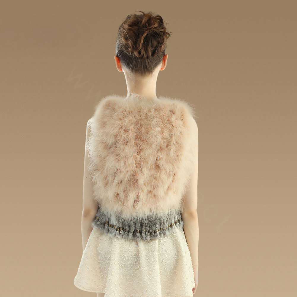 Sweety Nature Turkey Fur Vest With Ostrich Fur Waistcoat Fashion Women Fur Tassels Gilet - Beige