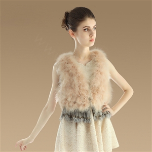Sweety Nature Turkey Fur Vest With Ostrich Fur Waistcoat Fashion Women Fur Tassels Gilet - Beige