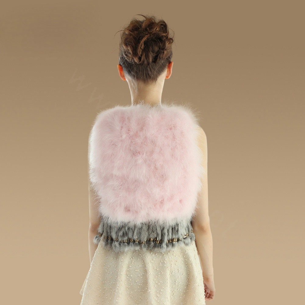 Sweety Nature Turkey Fur Vest With Ostrich Fur Waistcoat Fashion Women Fur Tassels Gilet - Pink