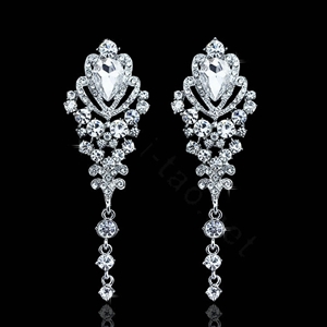 Top Quality Luxurious Trendy Waterdrop Crystal Bridal Earrings White K Plated Long Earrings for Women