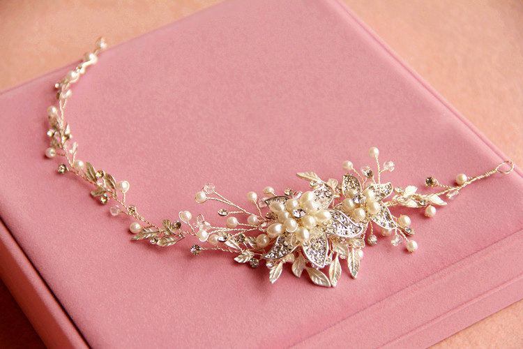 Vintage Sliver Crystal Beads Pearl Flower Wedding Bridal Hairbands Women Hair Vine Accessories