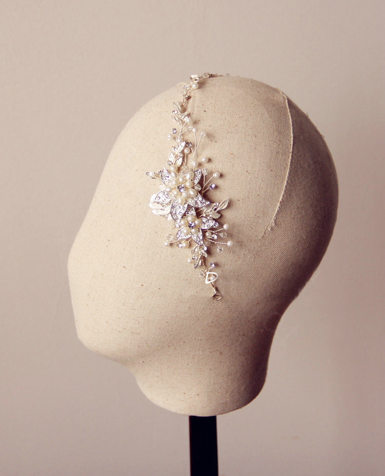 Vintage Sliver Crystal Beads Pearl Flower Wedding Bridal Hairbands Women Hair Vine Accessories