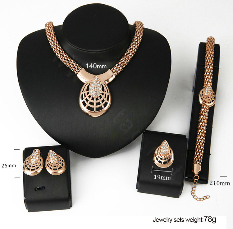 Wedding Bridal Party Jewelry Sets 18K Gold Plated Teardrop Shape Statement Necklace Earrings Bracelet Ring 4pcs/set
