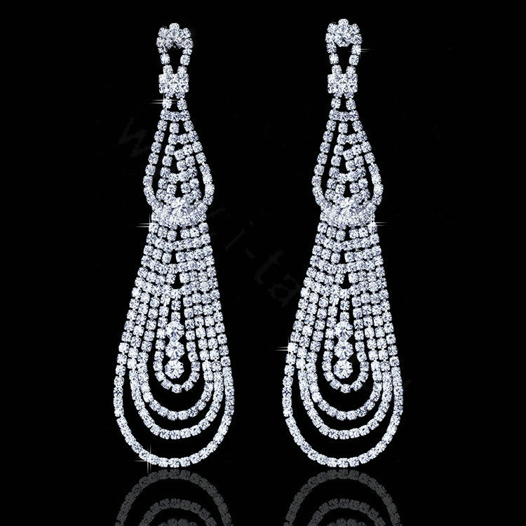 Wedding Jewelry Water Drop Czech Rhinestone Crystal Bridal Earrings Elegant Long Earrings for Women