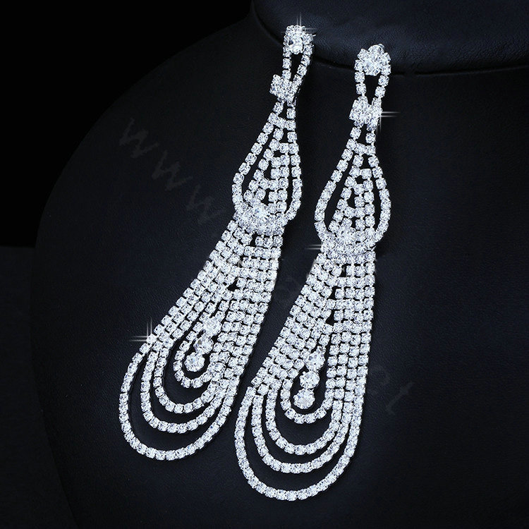 Wedding Jewelry Water Drop Czech Rhinestone Crystal Bridal Earrings Elegant Long Earrings for Women