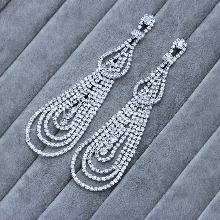 Wedding Jewelry Water Drop Czech Rhinestone Crystal Bridal Earrings Elegant Long Earrings for Women