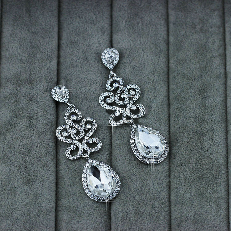 White Gold Plated Luxurious Classic Teardrop Austrian Crystal Bridal Earrings for Women Nickel Free Wedding Jewelry