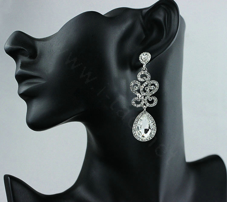 White Gold Plated Luxurious Classic Teardrop Austrian Crystal Bridal Earrings for Women Nickel Free Wedding Jewelry