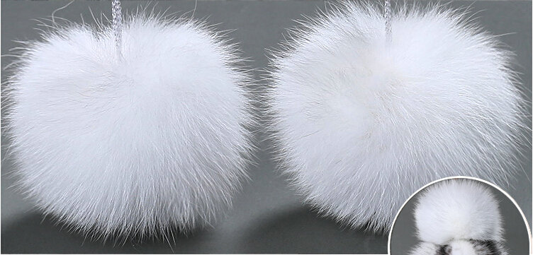 Winter Genuine Mink Fur Caps With Fox Fur Pom Poms Women Knitted Bomber Hat Ear Protector - White