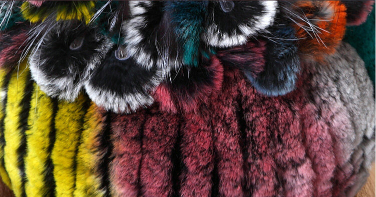 Winter Knitted Beanies Genuine Rex Rabbit Fur Hat With Fox Fur Flower Top Women Hat - Colorful
