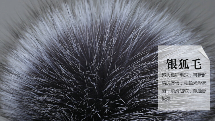 Winter Warm Baby's Knitted Hat With Sliver Fox Fur Poms Poms Unisex Kids Casual Snow Caps - Blue