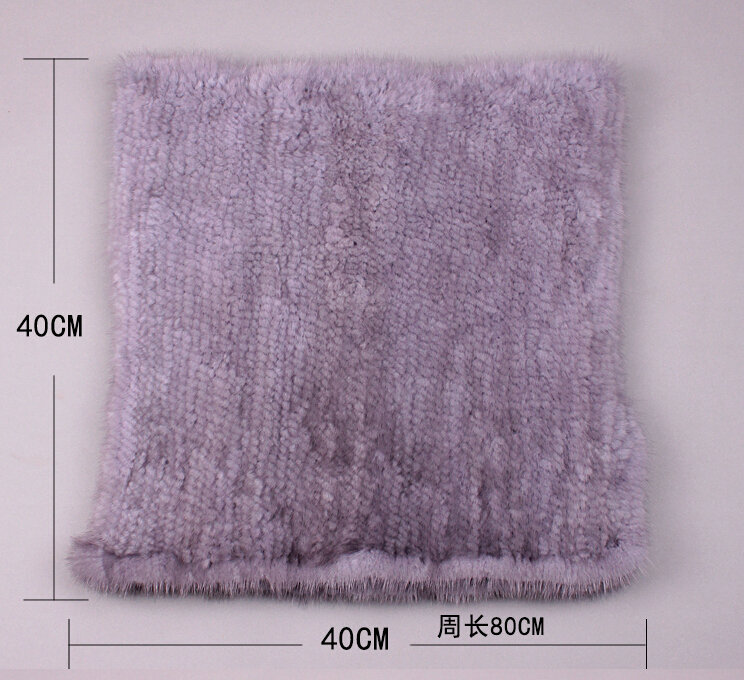Winter Women Knitted Genuine Mink Fur Shawl Scarf Elasticity Large Fur Neck Wraps - Blue Grey