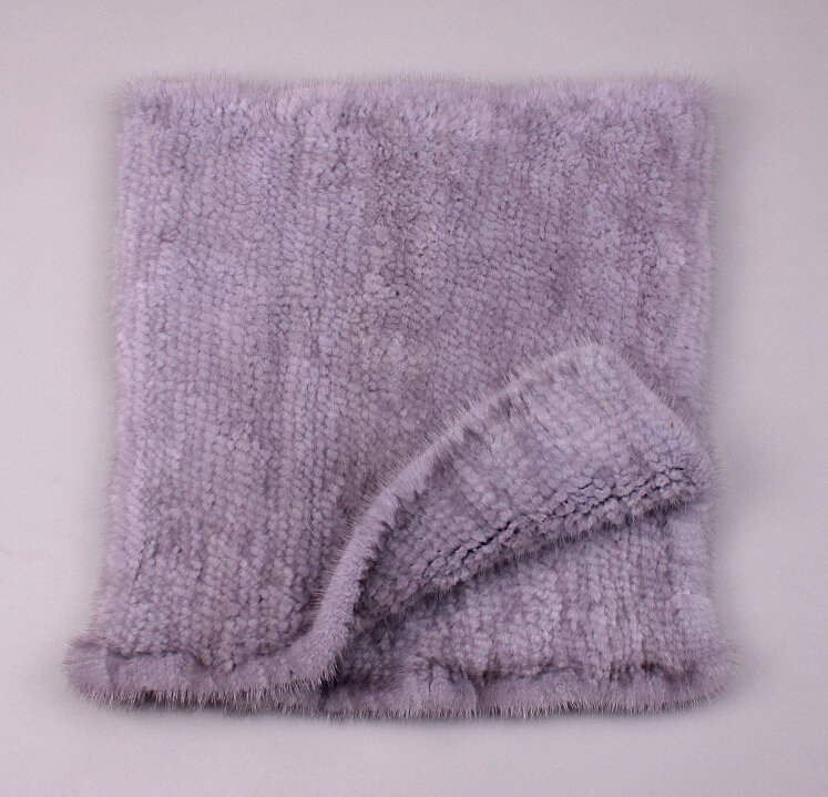 Winter Women Knitted Genuine Mink Fur Shawl Scarf Elasticity Large Fur Neck Wraps - Blue Grey