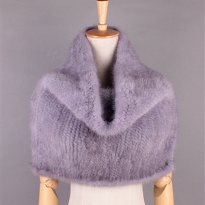 Winter Women Knitted Genuine Mink Fur Shawl Scarf Elasticity Large Fur Neck Wraps - Blue Grey