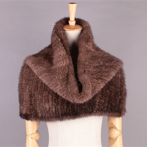 Winter Women Knitted Genuine Mink Fur Shawl Scarf Elasticity Large Fur Neck Wraps - Brown