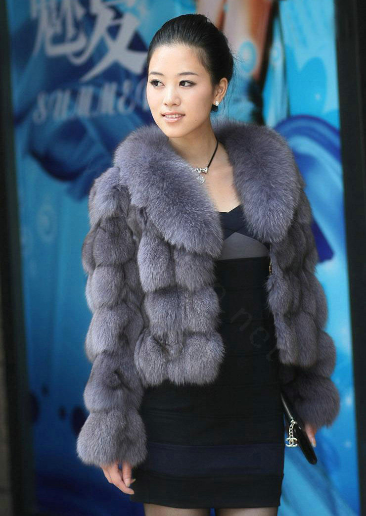 Women Luxury Genuine Fox Fur Coats Fashion Short Jacket Winter Real Fur Outerwear - Nature Sliver