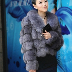 Women Luxury Genuine Fox Fur Coats Fashion Short Jacket Winter Real Fur Outerwear - Nature Sliver