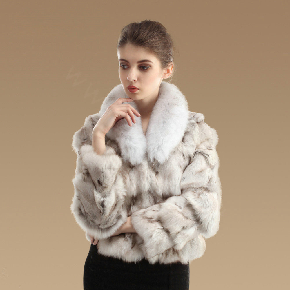 Women Luxury Genuine Fox Fur Coats Fashion Short Jacket Winter Real Fur Outerwear - Nature White