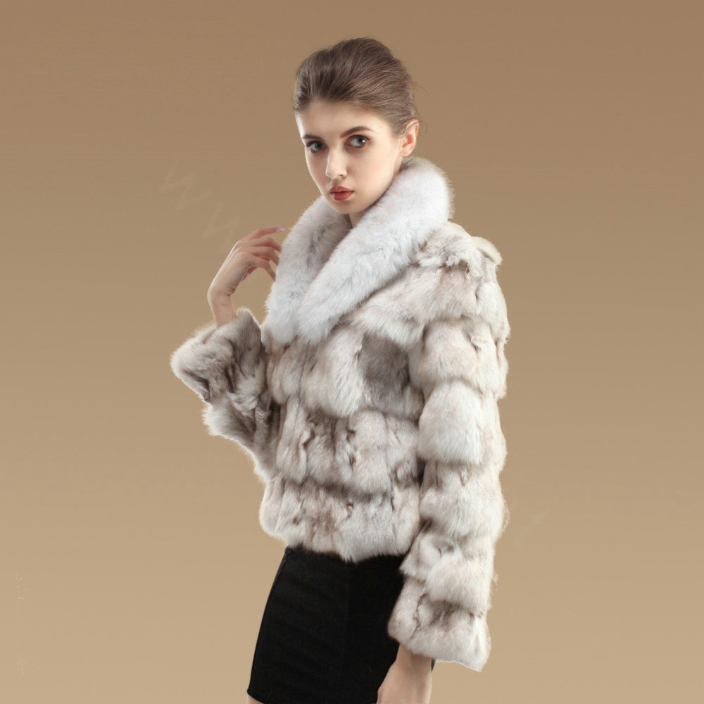 Women Luxury Genuine Fox Fur Coats Fashion Short Jacket Winter Real Fur Outerwear - Nature White