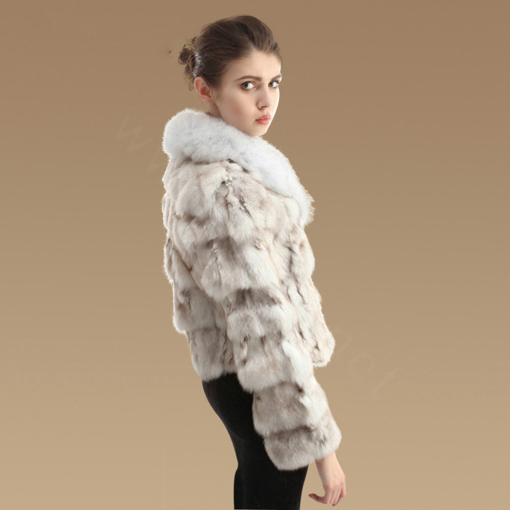 Women Luxury Genuine Fox Fur Coats Fashion Short Jacket Winter Real Fur Outerwear - Nature White