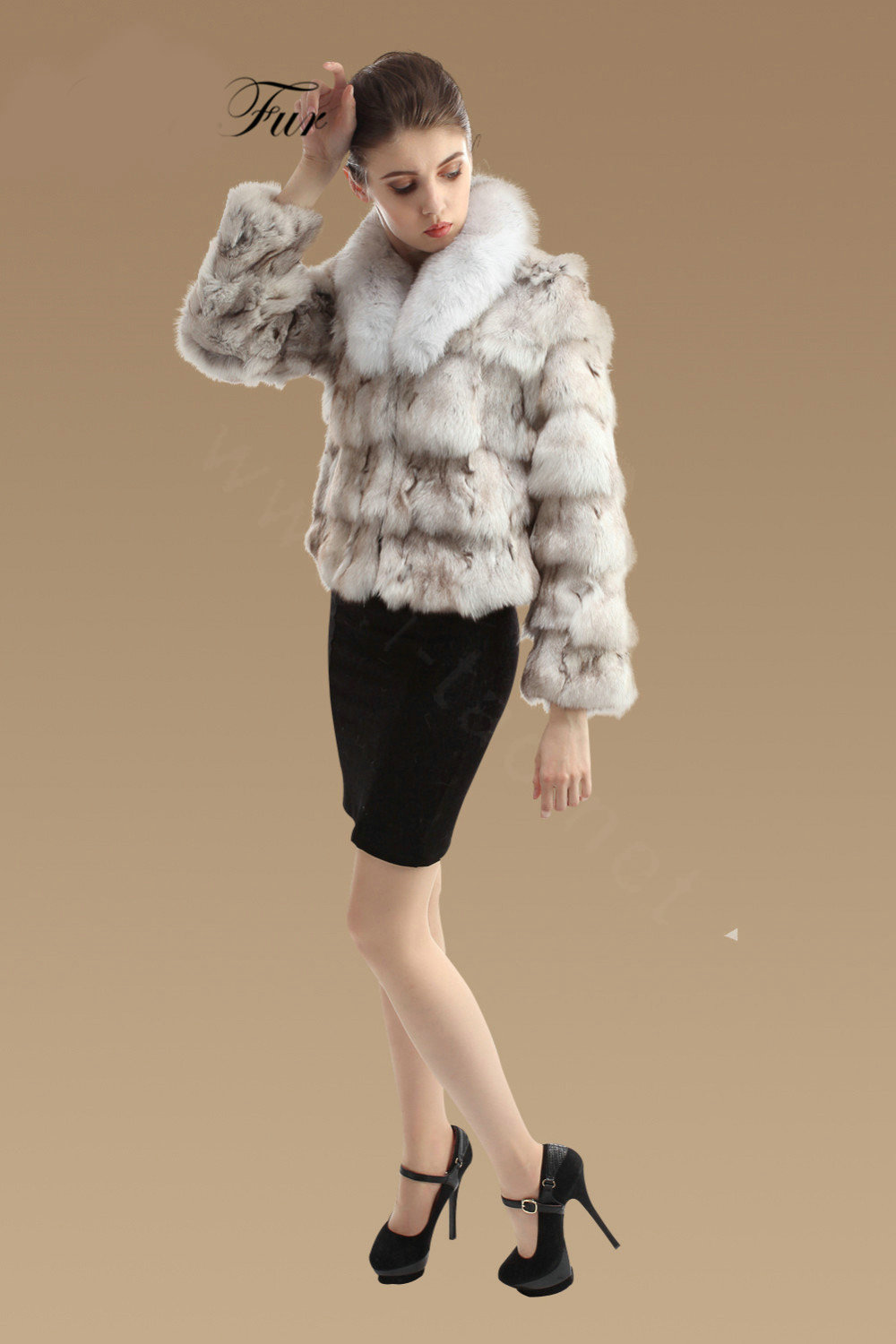 Women Luxury Genuine Fox Fur Coats Fashion Short Jacket Winter Real Fur Outerwear - Nature White