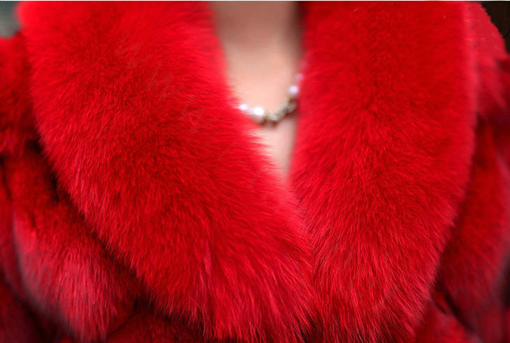 Women Luxury Genuine Fox Fur Coats Fashion Short Jacket Winter Real Fur Outerwear - Red