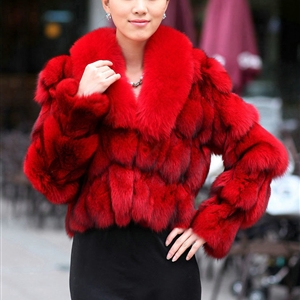 Women Luxury Genuine Fox Fur Coats Fashion Short Jacket Winter Real Fur Outerwear - Red